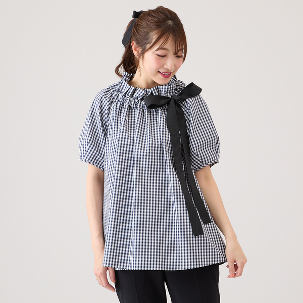 ブラウス シャツ 「接触冷感/UVカット/イージーケア/水洗いOK」ギャザーリボンブラウス レディース 接触冷感/UVカット/イージーケア/水洗いOK】ギャザーリボン