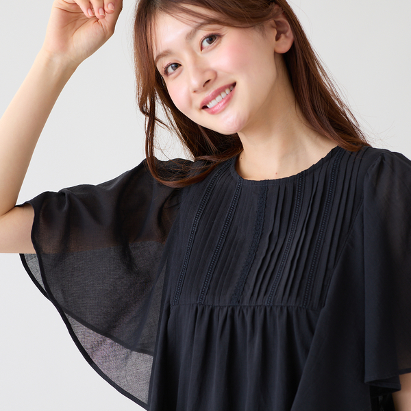 ピンタックヨーク綿シフォンブラウス | レディースファッション