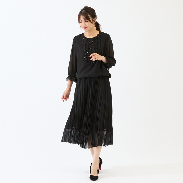 アイボリープリーツフレアスカート セットアップ対応】プリーツフレアスカート | レディースファッション