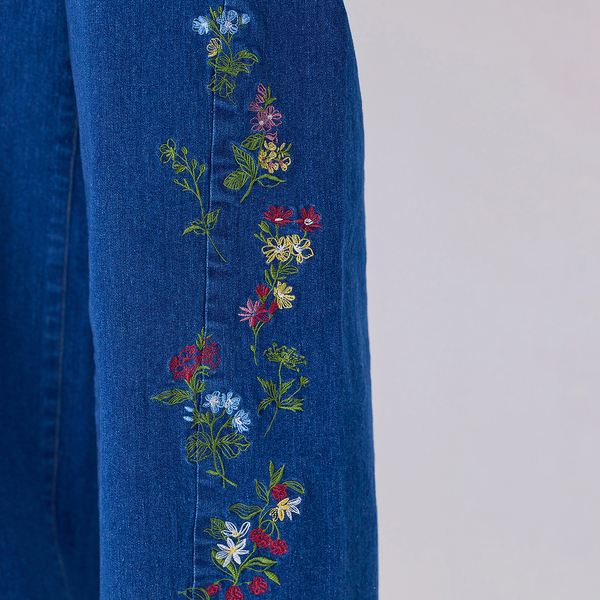 ボタニカルフラワー刺繍ワイドデニム | レディースファッション