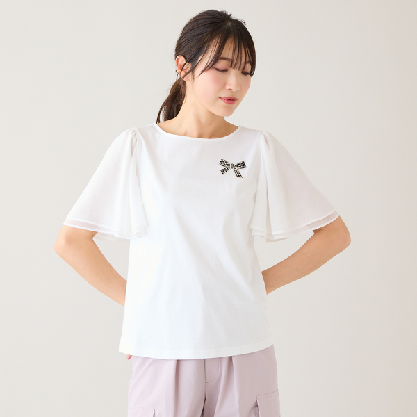 週末お値下げ】yori ヘムフレア トリコットカットソー バックリボン 