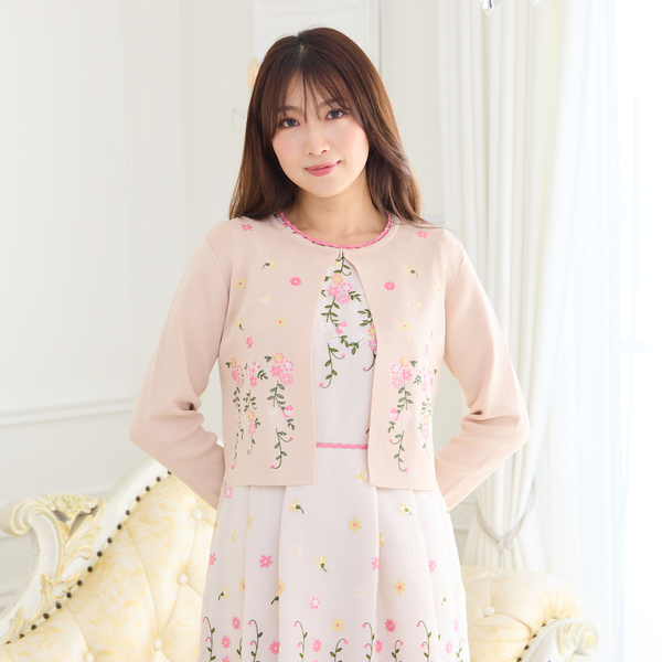 吹上刺繍クロップド丈ニットカーディガン | レディースファッション