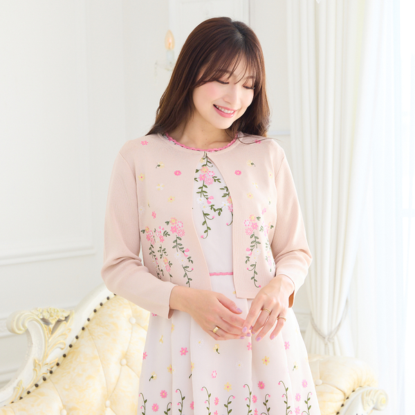 吹上刺繍クロップド丈ニットカーディガン | レディースファッション