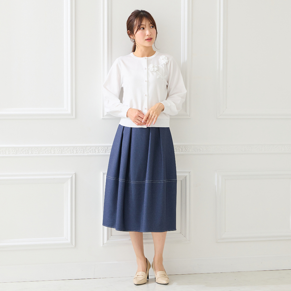 立体フラワーモチーフニットカーディガン | レディースファッション