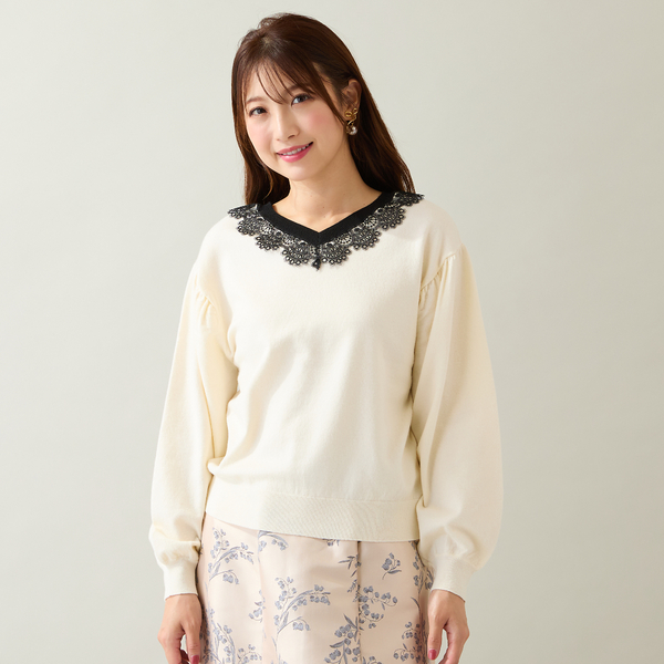 前後2WAY】レースニットプルオーバー | レディースファッション