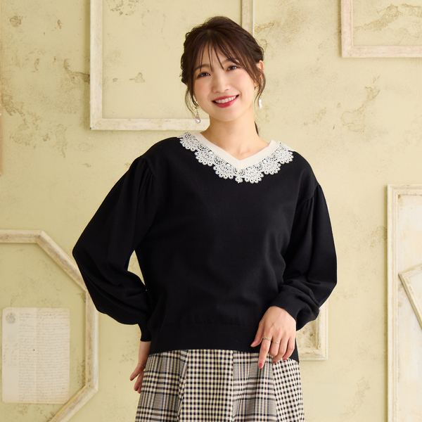 前後2WAY】レースニットプルオーバー | レディースファッション