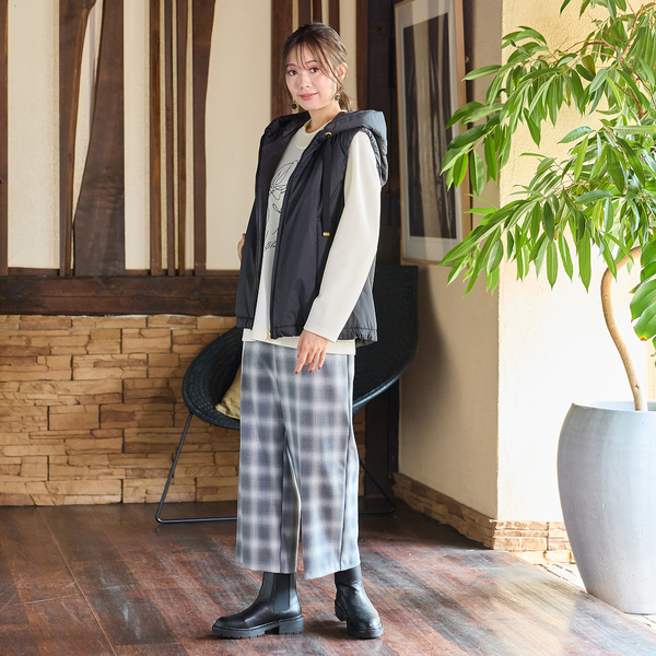 キャメル入り中綿・ジップアップフーディージレ | レディース