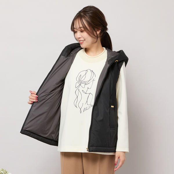 キャメル入り中綿・ジップアップフーディージレ | レディース