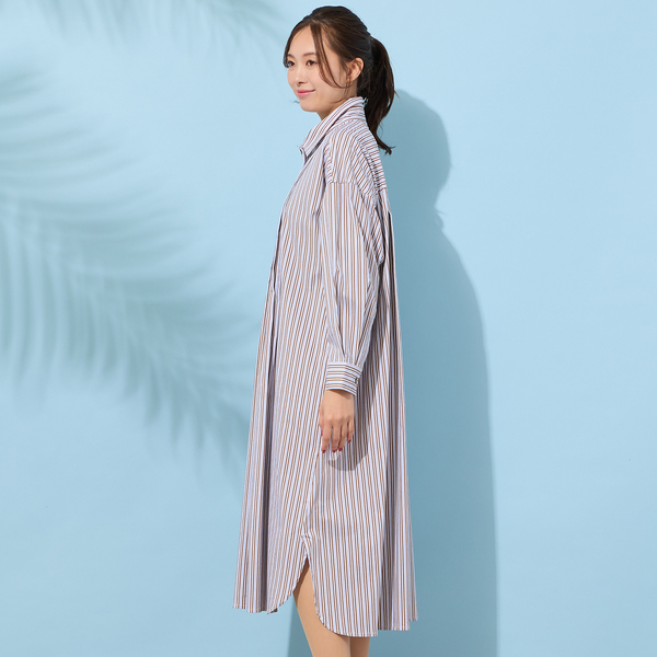 手洗いOK】ストライプ・フロントタックシャツワンピース | レディース