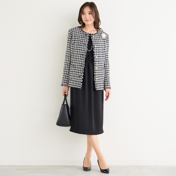 接触冷感・紫外線防止・防シワ】ラウンドネック・ジャカード配色ドレス