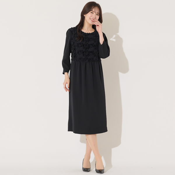 ピサーノ（PISANO）/【接触冷感・紫外線防止・防シワ】ラウンドネック・ジャカード配色ドレス 接触冷感・紫外線防止・防シワ】ラウンドネック・ジャカード配色ドレス