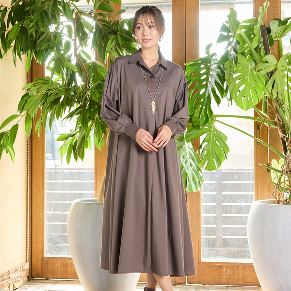 手洗いOK】Aライン・オープンカラーワンピース | レディース