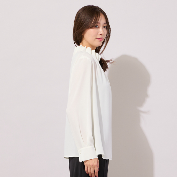 【NEW】ピサーノ（PISANO）/【手洗いOK】アムンゼン・ギャザー・ハイネックブラウス（無地) 手洗いOK】アムンゼン・ギャザー・ハイネックブラウス（無地