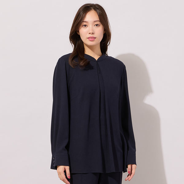 手洗いOK・セットアップ対応】フロントタック・スタンドカラーブラウス