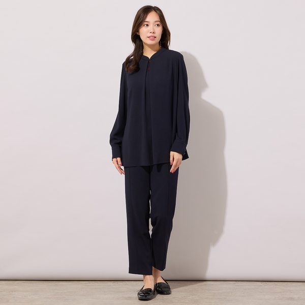 手洗いOK・セットアップ対応】フロントタック・スタンドカラーブラウス