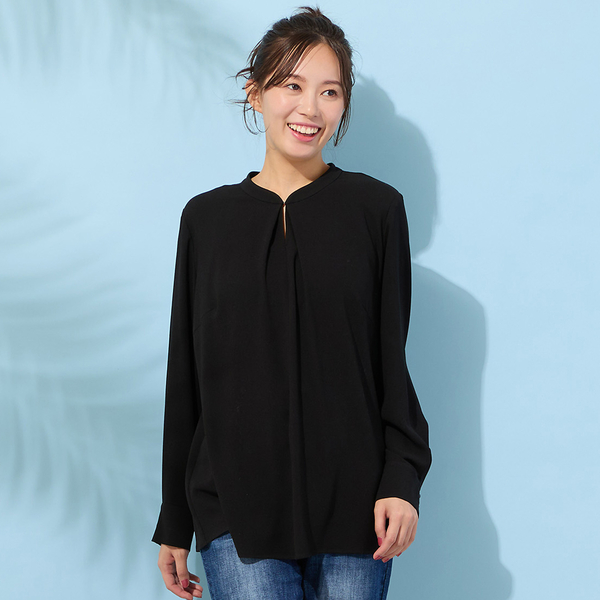 手洗いOK・セットアップ対応】フロントタック・スタンドカラーブラウス