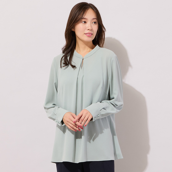 手洗いOK・セットアップ対応】フロントタック・スタンドカラーブラウス