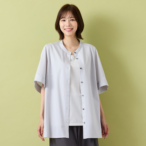 手洗いOK・接触冷感】J-CAMICIEバンドカラーシャツブラウス