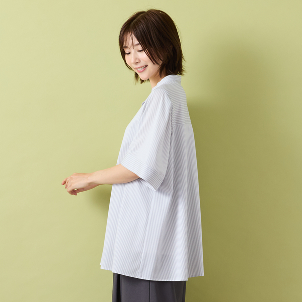 【美品】11号　東京ソワール　ヒロミヨシダ　夏　手洗い可能　ブラウス　パンツ 手洗いOK・接触冷感】J-CAMICIEバンドカラーシャツブラウス