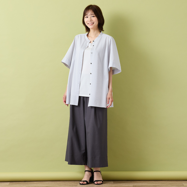 手洗いOK・接触冷感】J-CAMICIEバンドカラーシャツブラウス