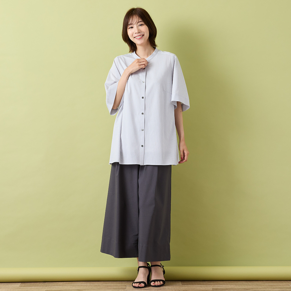 手洗いOK・接触冷感】J-CAMICIEバンドカラーシャツブラウス