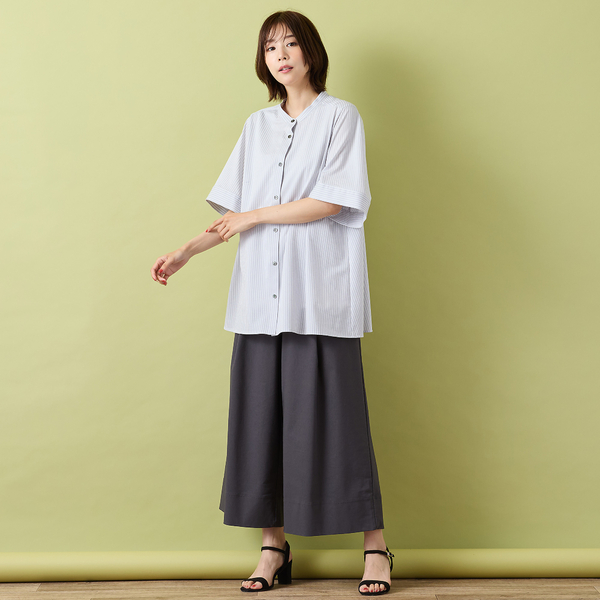 手洗いOK・接触冷感】J-CAMICIEバンドカラーシャツブラウス