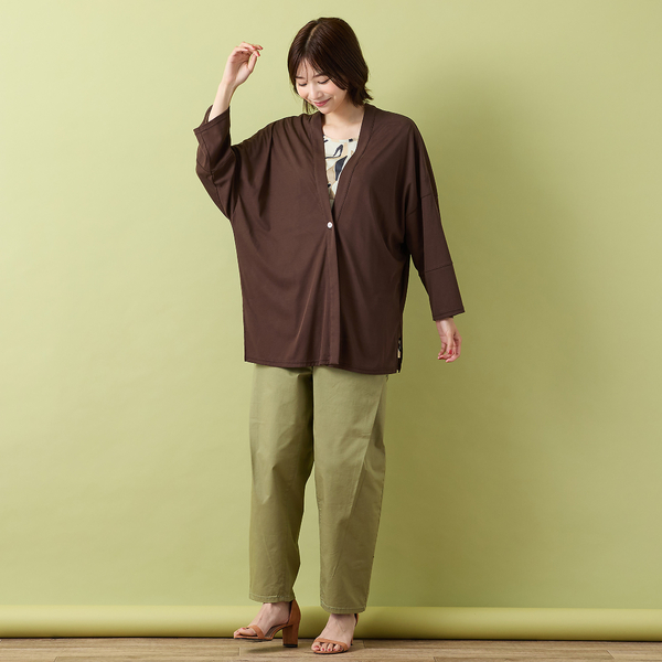 綿100％・手洗いOK】Vネック・ワンボタン・BOXYシルエットカーディガン