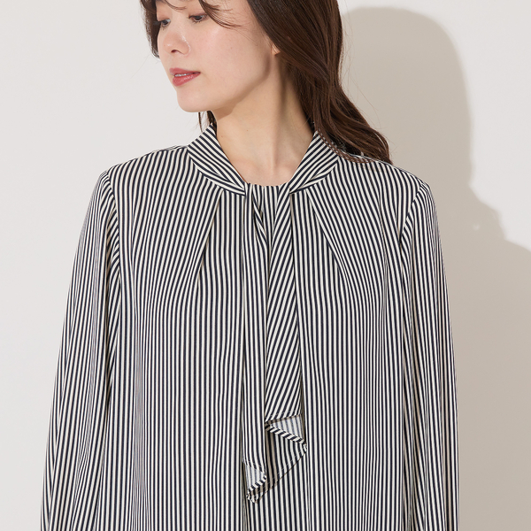 手洗いOK】2WAY・ストライプタイブラウス | レディースファッション