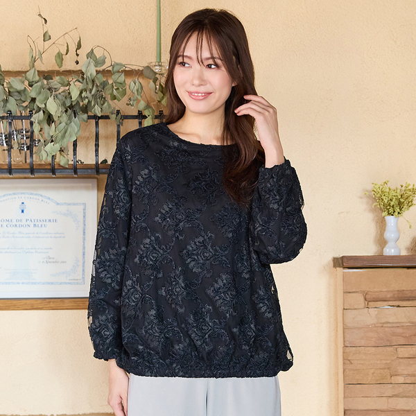 ピサーノ（PISANO）/【手洗いOK】チュールジャカード・ラウンドネックギャザーブラウス 手洗いOK】チュールジャカード・ラウンドネックギャザーブラウス