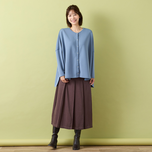 手洗いOK・セットアップ対応】製品洗い加工・デニム風片ヒダプリーツ