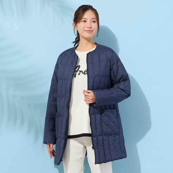 ノーカラー・キルティングダウンコート | レディースファッション