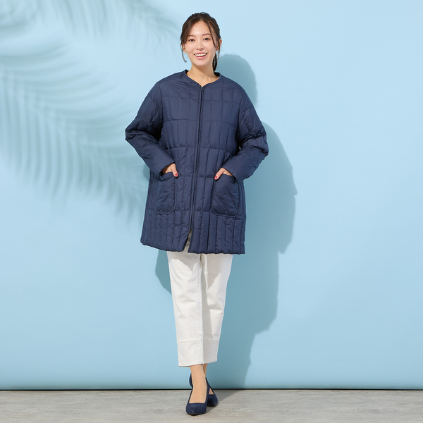 ノーカラー・キルティングダウンコート | レディースファッション