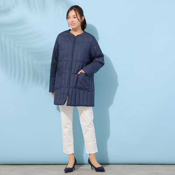 ノーカラー・キルティングダウンコート | レディースファッション