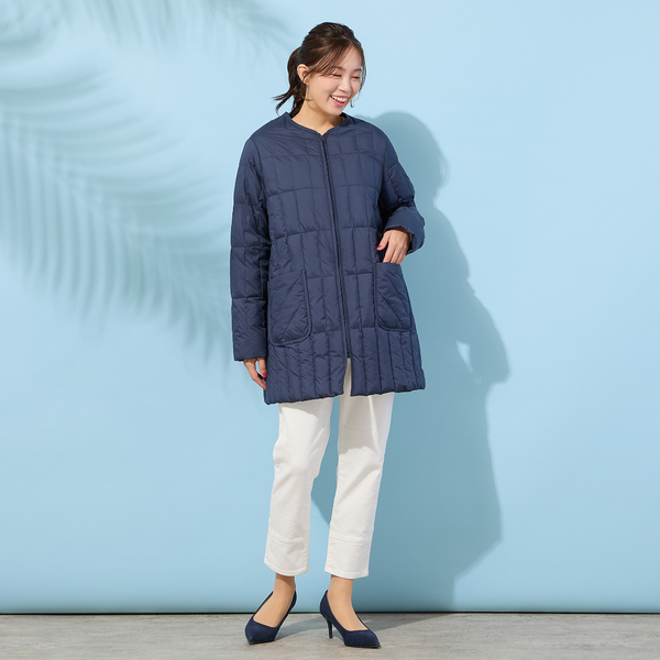 ノーカラー・キルティングダウンコート | レディースファッション