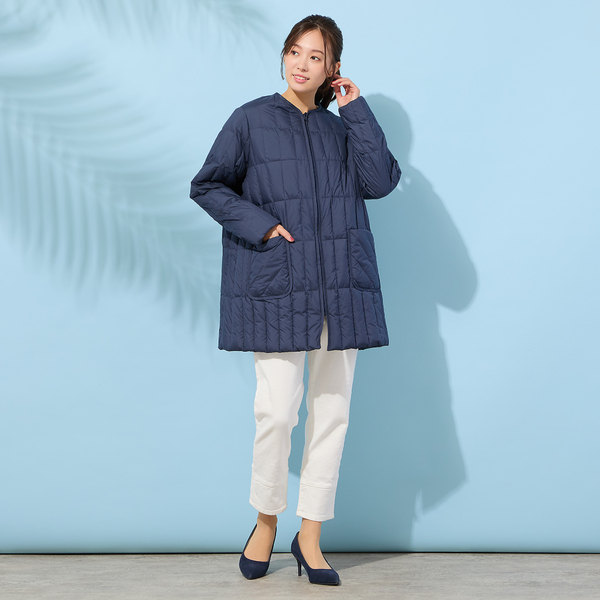 ノーカラー・キルティングダウンコート | レディースファッション