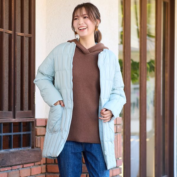 ノーカラー・キルティングダウンコート | レディースファッション