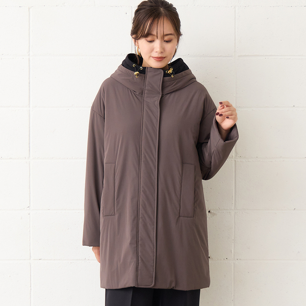 キャメル中綿・フード切り替えコート | レディースファッション