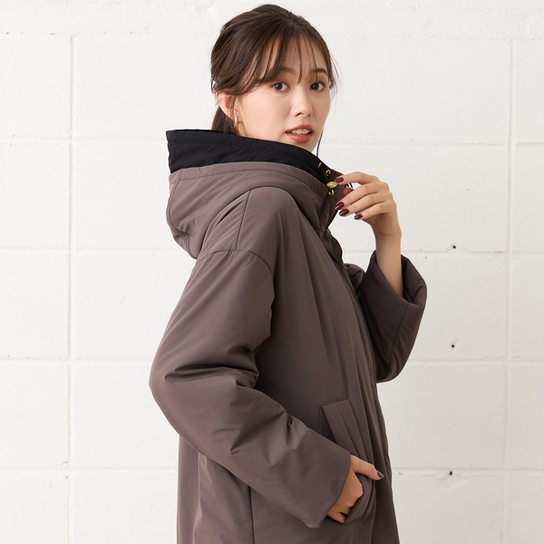 キャメル中綿・フード切り替えコート | レディースファッション