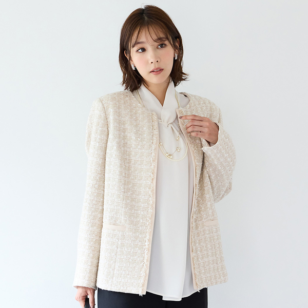 クードシャンス　ファンシーツィード フリンジノーカラージャケット　新品 セットアップ対応】ファンシーツィード・フリンジノーカラージャケット