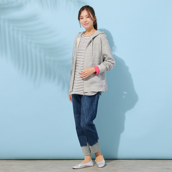 手洗いOK・綿100％・接触冷感・紫外線防止】ラウンドヘムボーダー