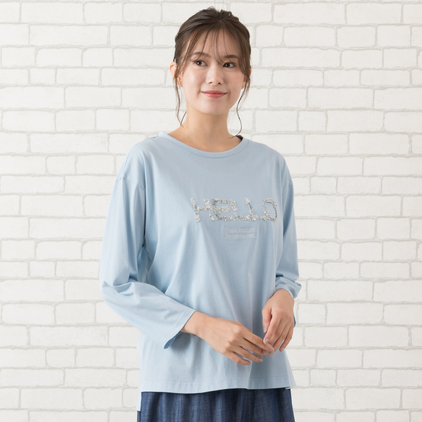 【手洗いOK・綿100％】『ＨＥＬＬＯ』刺繍カットソー 手洗いOK・綿100％】『HELLO』刺繍カットソー | レディース