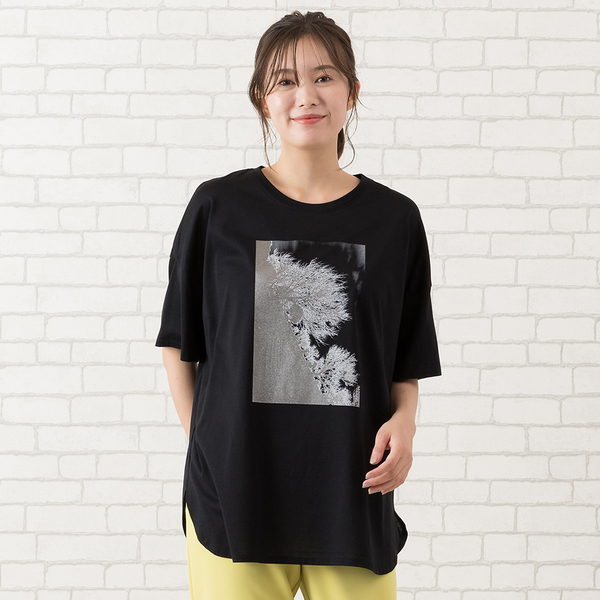 【手洗いOK・綿100％】顔料＋箔プリントリラックスＴシャツ 手洗いOK・綿100％】顔料＋箔プリントリラックスTシャツ