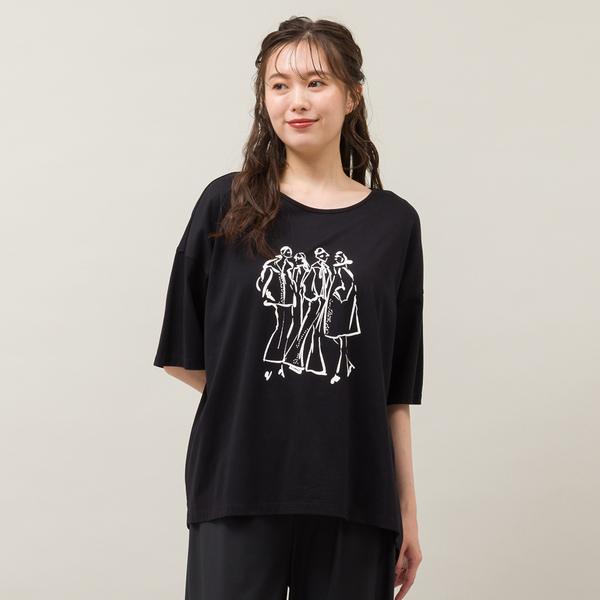 ラインストーン付きプリントTシャツ | レディースファッション 