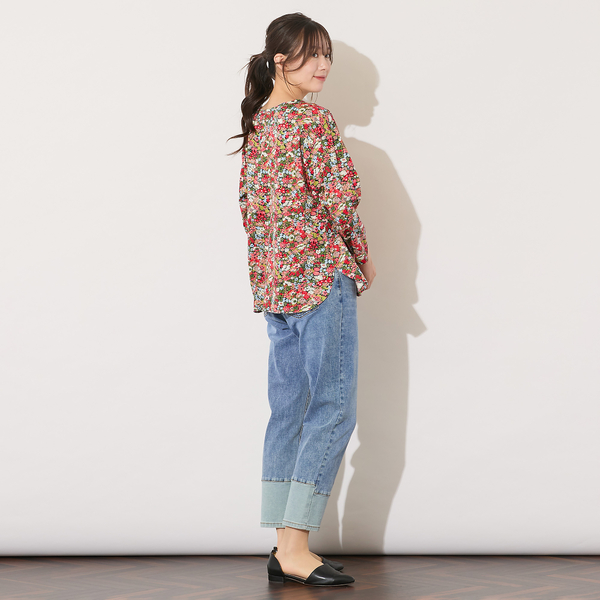 手洗いOK・綿100％・リバティコラボ】フラワープリントラウンドヘム