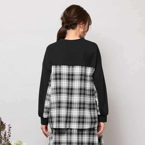 セットアップ対応】スタンドカラー・チェック柄トップ | レディース