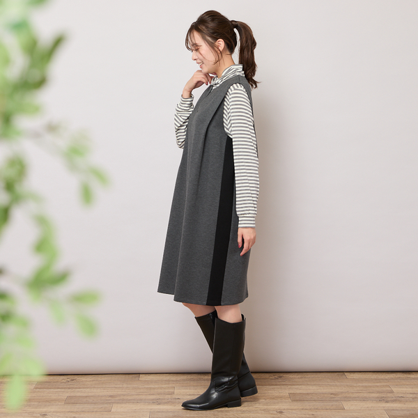 手洗いOK・吸湿発熱】ボーダーハイネックカットソー | レディース