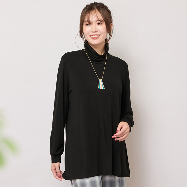 ピサーノ（PISANO）/【手洗いOK・吸湿発熱】ハイネックカットソー（ブラック） 手洗いOK・吸湿発熱】ハイネックカットソー（ブラック） | レディース