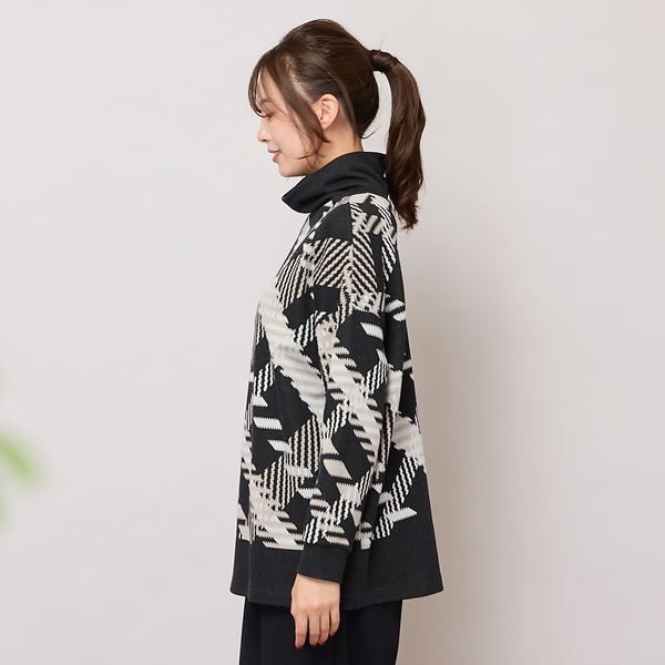 手洗いOK】パネルプリントWジャカードハイネック | レディース