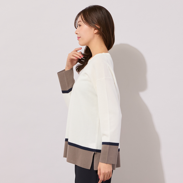 手洗いOK】トリカラー・サイドスリットニットプルオーバー