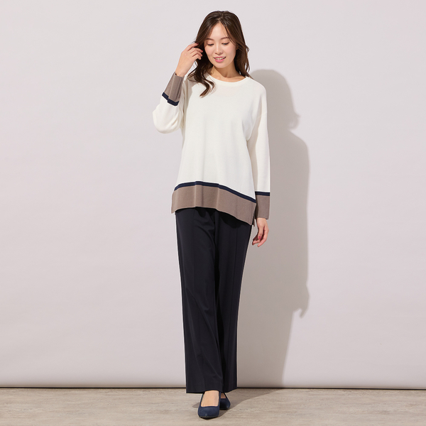 手洗いOK】トリカラー・サイドスリットニットプルオーバー